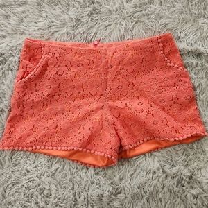 Zouk Red Orange Lace Overlay Pocket Shorts